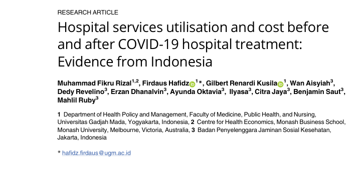 [Research Article] Hospital Services Utilisation and Cost Before and After COVID-19 Hospital Treatment: Evidence from Indonesia