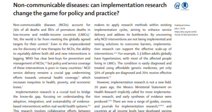 [New Research Article] Non-Communicable Diseases: Can Implementation Research Change The Game for Policy and Practice?
